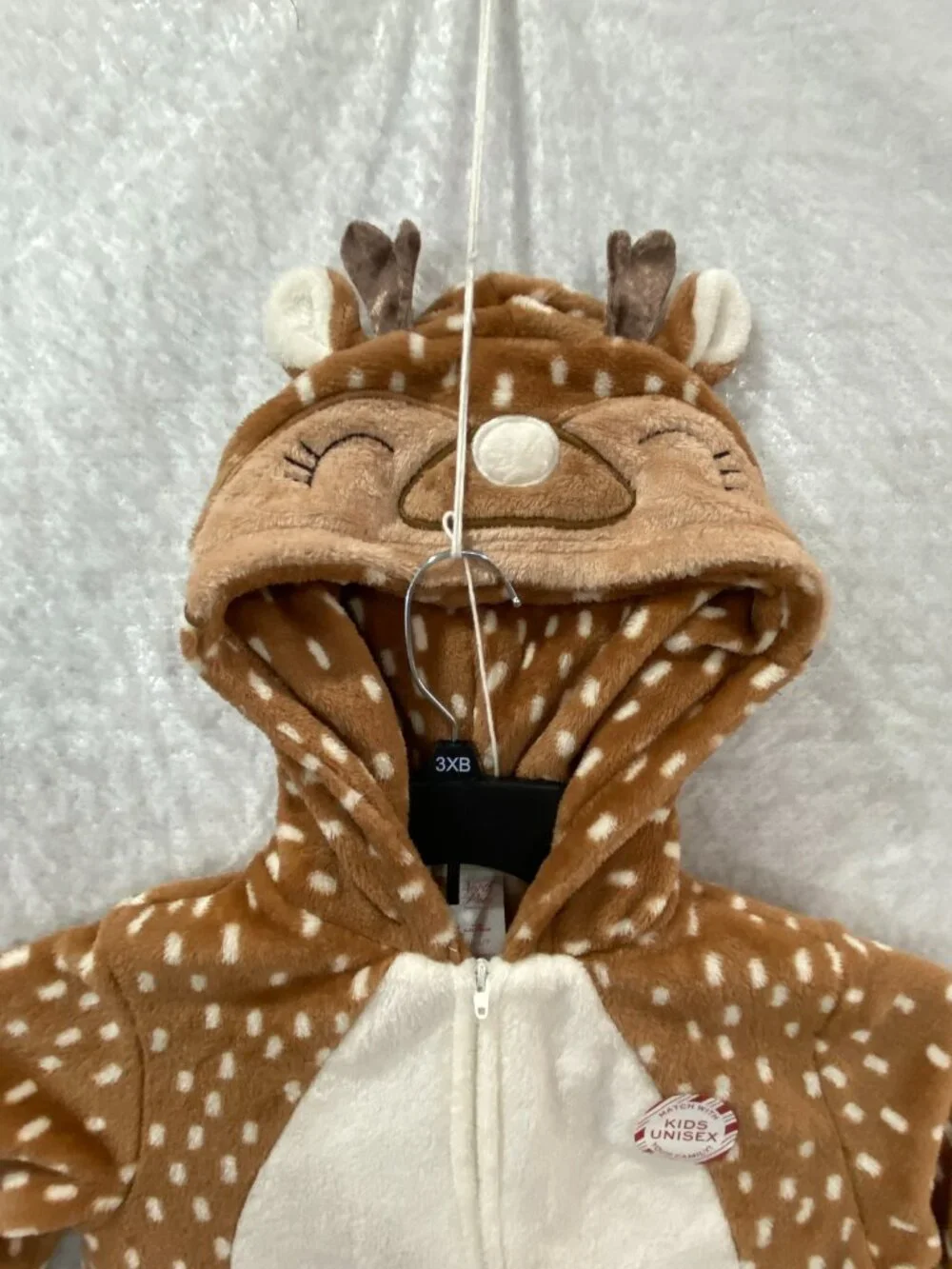 North Pole Deer Union Suit Pajamas Hooded Kids 6/7 XS Brown Plush Fleece